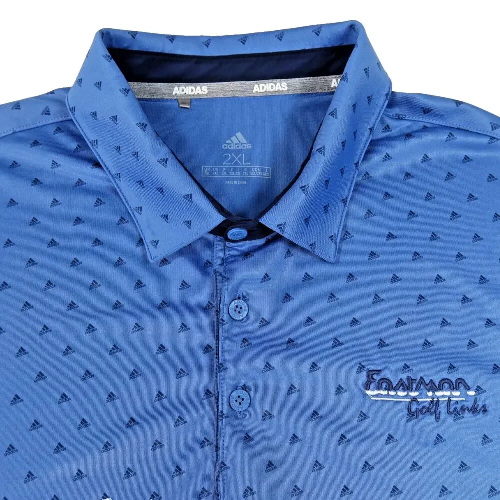 Adidas Golf Polo Shirt Men's Size 2XL Blue & Navy Mini Logo Print Performance